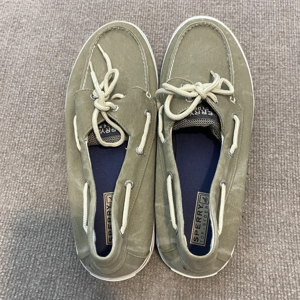 Sperry Top-Sider Boat Shoes Mens Size 13 Green Canvas Casual Deck Non-Slip